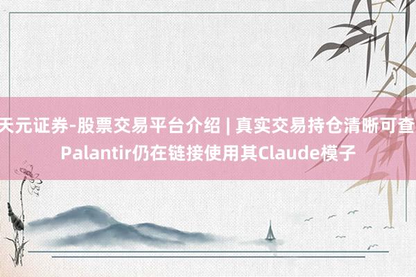 天元证券-股票交易平台介绍 | 真实交易持仓清晰可查 Palantir仍在链接使用其Claude模子